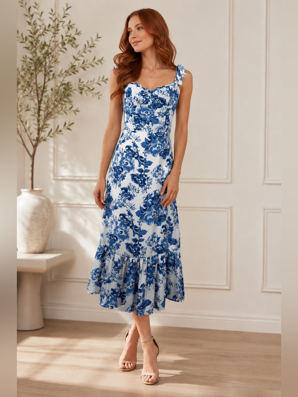 CAARA Toile‎ De Jouy Dress in Blue Floral.